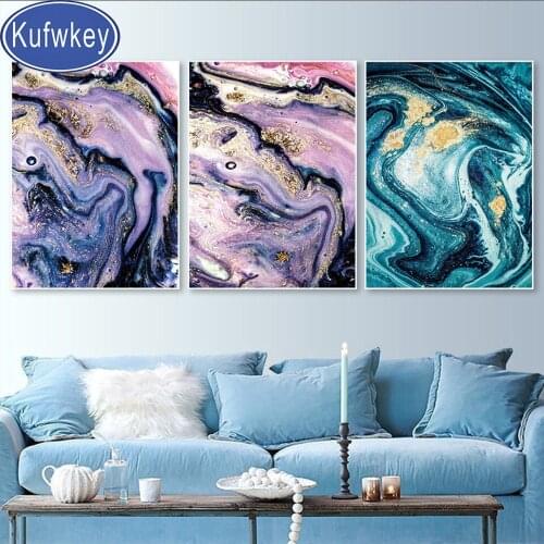 5d Diamond Paintings 3 Panel Golden Abstract Embroidery Spray Home Decoration For Living Room Triptych Diamond Mosaic Crafts