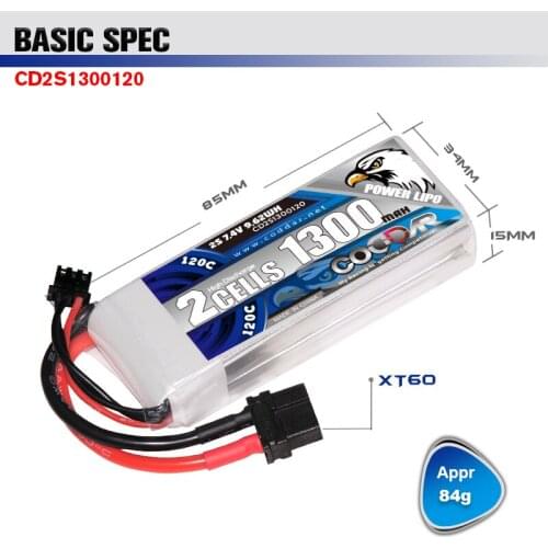 CODDAR 7.4V 1300mAh 120C 2S LiPo Battery With XT60 Plug For Beta Racing RC Helicopter Boat RC Quadrotor Drone Parts