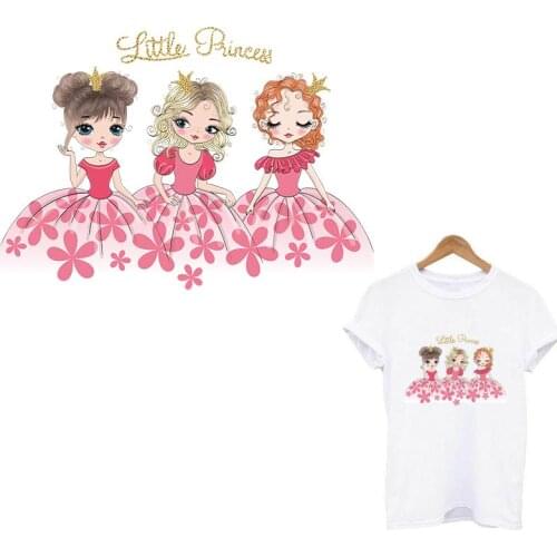 Three Ballet Girl Appliques On Clothes Cartoon Stickers Fashion Iron On Transfers For Clothing DIY Flower Thermo-stickers Stripe
