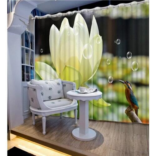 White louts flower curtains Luxury Blackout 3D Window Curtains For Living Room Bedroom Drapes cortinas Rideaux