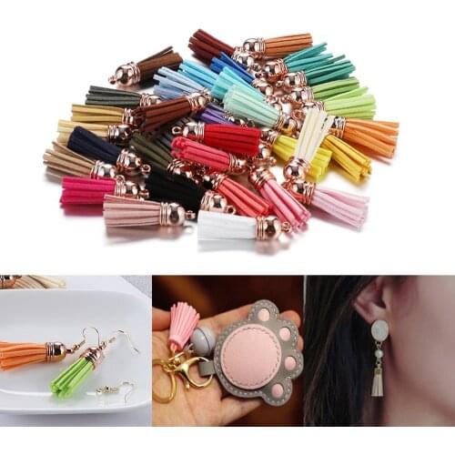 20pcs 38mm Leather Tassel Fringe Keychain Strap Rose Gold Jewelry Fiber Fringe Suede Tassel For DIY Key Chain Jewelry Accessory