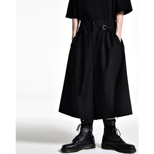 Summer mens new fashion personalized large size customized loose strap casual double layer skirt pants wide leg pants