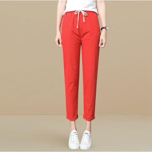 Solid Color Harem Pants Women Cotton Linen Summer Ladies High Waist White Pants For Women Linen Pant Female Loose Harem Trousers