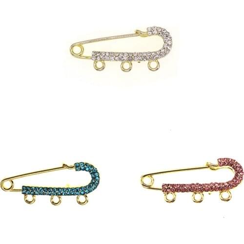 Cute pins for kids children Islam 4 cm 3 loops pearl Safety pink blue crystal rhinestone Pin with loop small Brooch baby pin