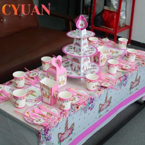 CYUAN Unicorn Party Decoration Unicorn Birthday Decor Unicorn Party Paper Cups Plates Balloons Supplies Baby Shower Girl Favors