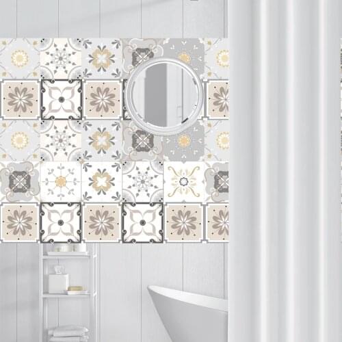 Decorative Moroccan Tiles PVC Tile Stickers,Retro Flowers Wall Art Decal,Adhesive Waterproof Kitchen Bathroom Decor Black White