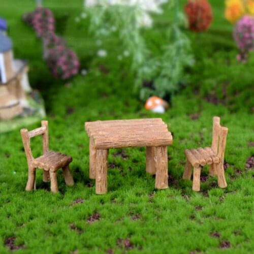 ZOCDOU 3 Pieces Wood Table Chair Desk Stool Furniture Fitment Play House Figurine Crafts Figure Ornament Miniatures Home Decor