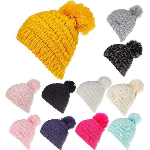 Kids Winter Pompom Hats Warm Beanies Knit Beanies Slouchy Hats For Girls Boys Knitted Skullies Cap Children Baggy Hats H097S