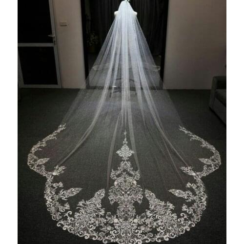 3M Long Cathedral Length New Bridal Veils with Appliques In Stock Long Wedding Veils 2021 Vestido De Noiva Longo Wedding Veil
