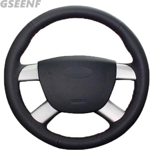 Car Steering Wheel Cover For Ford Kuga 2008-2011 Focus 2 2005-2011 C-MAX 2007-2010 Black Hand-stitched Genuine Leather