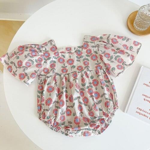Infant Baby Girls Flower Short Sleeve Cotton Jumpsuit Toddler Baby Girl Romper Summer Newborn Baby Girls Clothes