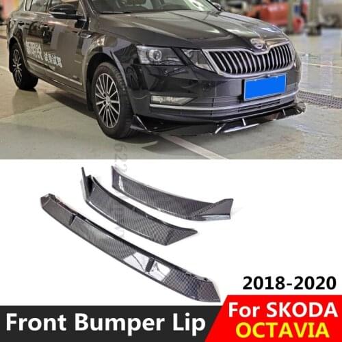 For Skoda Octavia 2018 2019 2020 Octavia spoiler Front Lip Guard Bumper Diffuser Protector ABS Plastic 3PcsBody kit spoiler