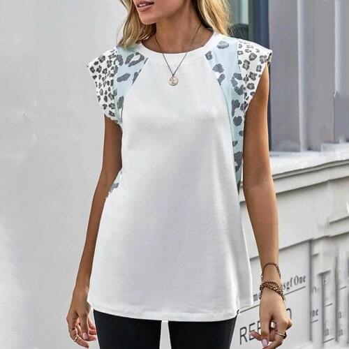 Fashion Leopard Printing Womens T-Shirts Wide Shoulder Sleeveless Ladies Summer Tops Solid Color Womens Tee Shirts Casual Vest