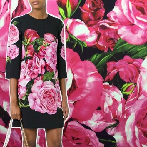 Italian Luxury Brand 100% Polyester Printed Fabric New Hand-painted Rose Cloth Fabrics Per Meter for Sewing Home Textile