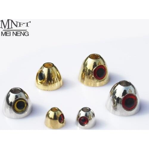 MNFT New 12Pcs/Lot Fly Tying Materials Fly Cone Heads With 3D Brass Cone Eyes Silver,Gold Color For Streamer Trout Fly Fishing