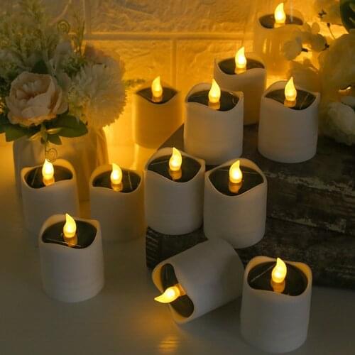 Pack of 6 Solar Power LED Light Candle With Box Flameless Electronic Solar Energy LED Tea Lights Lamp For Wedding Romantic Decor