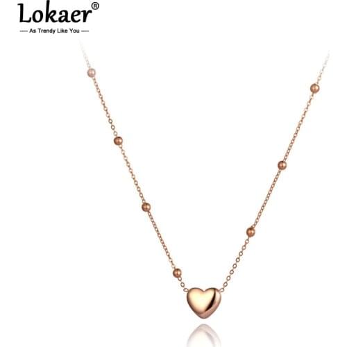 Lokaer Romantic Titanium Stainless Steel Love Heart Charm Pendant Necklaces Jewelry Rose Gold Wedding Necklace For Women N20082