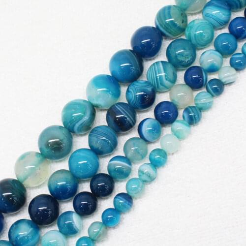 Wholesale 4-12mm Light Blue Stripe agates Round Loose Beads 15" sf11,For Jewelry making, can mixed wholesale