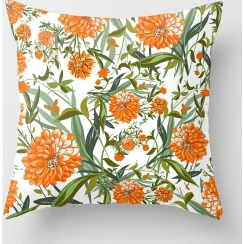Orange Spring Summer Flowers Boho Decorative Pillow Cushion Covers Square Pillowcase for Sofa Cotton Linen Pillow Cover
