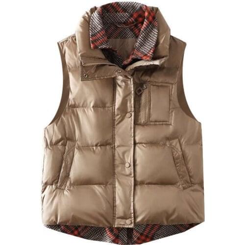 2021Autumn Winter New Vest Jacket Women Casual Fake Two Piece Stitching Plaid Sleeveless Coat Thick Cotton Waistcoat Tops Ladies