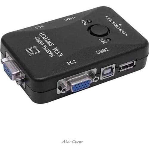 Manual 2 Port USB 2.0 KVM VGA Switch Box for 2 PC Printer Mouse Keyboard Monitor