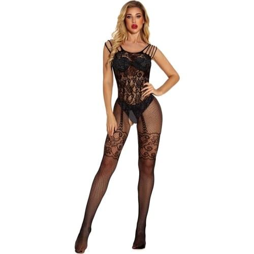 Sexy Lingerie Strap Sexy Black Cut-out Open Mesh Bodysuit Stockings Jacquard Mesh Mesh Stockings W062