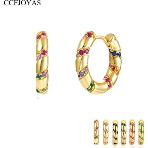CCFJOYAS High-Quality 925 Sterling Silver Hoop Earrings for Women Rainbow Gold color Round Circle Earrings Fashion Jewelry