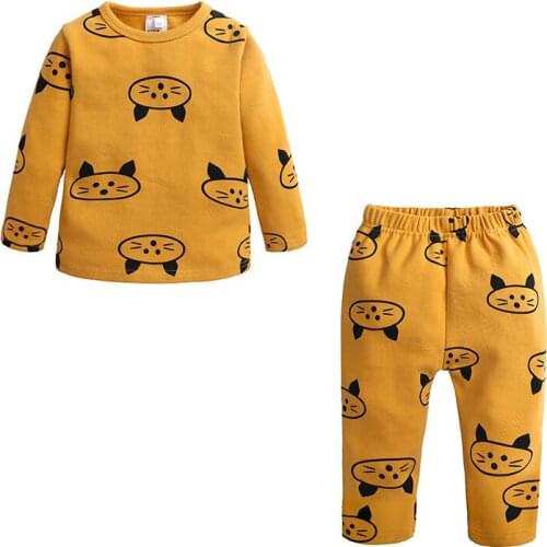 Cute Winter Sleepwear For Girls Boys Cotton Top + Pants 2pcs Set Sleep Suit Kids Autumn Pajamas & Pants Set Cartoon Costumes