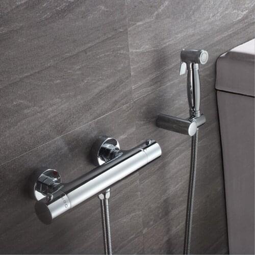 Thermostatic Bidet Faucet Chrome Shower Solid Brass Shower Head Tap Bathroom Mixer Tap Bidet Faucet Hygienic Shower