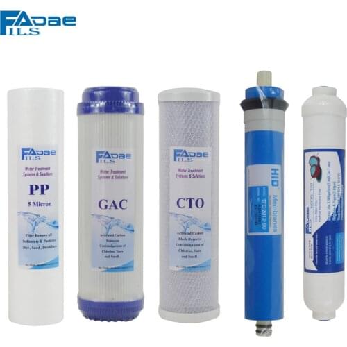 Universal 5 Stage Reverse Osmosis System Replacement Filter kit 10in. PP/GAC/CTO/50G Membrane Elements/Inline Post Carbon Filter