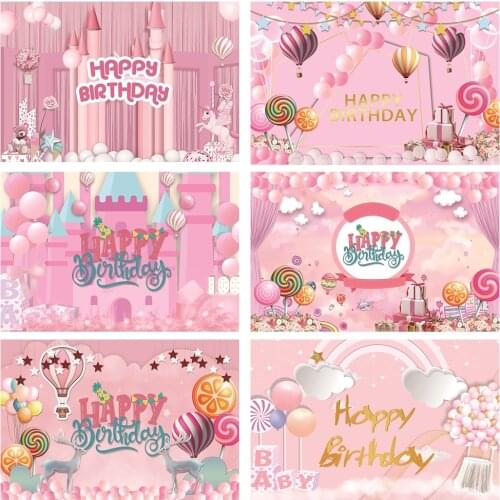 Pink Ice Cream Cart Cake Candy Store Lollipop Sweet Newborn Baby Shower Birthday Party Backdrop Vinyl Photography Background