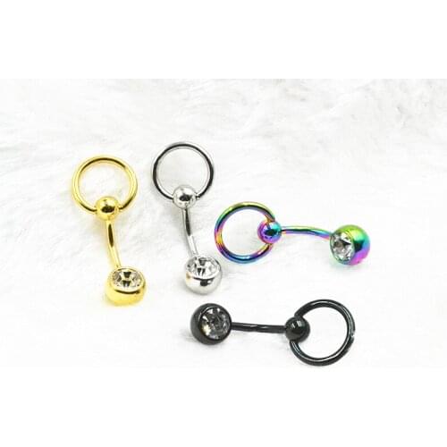 Free shippment 50PCS Body Jewelry-Circle Crystal gems Navel Belly Button Surgical Steel Navel Piercing 14G Hoop Navel Piercing