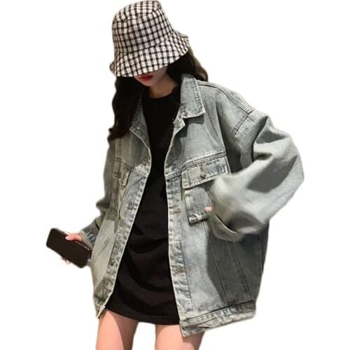 WSYORE Loose Wild Denim Jacket Female Spring and Autumn Women Korean Casual Distressed Long-sleeve Denim Jackets NS2764