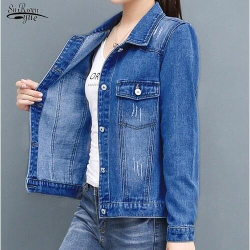 2021 New Denim Jacket Women Spring Autumn Short Blue Jean Jackets Female Short Coat Fashion Scratch Design Coats Tops 12736