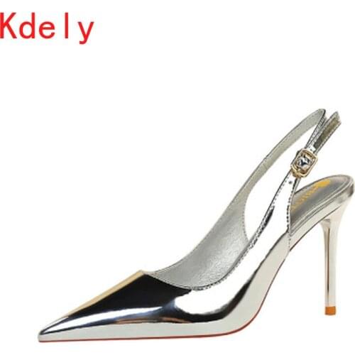 2021 New Patent Leather Woman Pumps Stiletto Heels 9.5 Cm Office Shoes Fashion High Heels Hollow Women Sandals