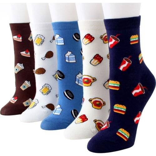Socks Women Cotton Creative Illustration Socks Fries Socks Hamburg Coke Tube Socks Ins Trend Street Shooting Cartoon Tide Socks