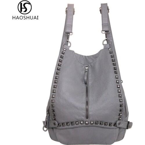 Women Leather Backpack Rivet Satchel Shoulder Bag Leisure Travel Bag Girls School Bag Desinger Backpack Casual for Women