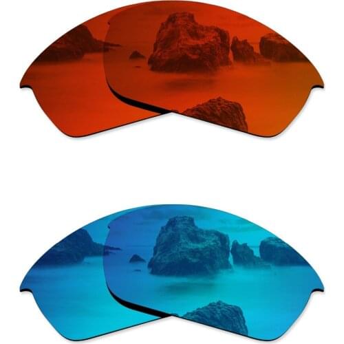 Glintbay 2 Pairs Polarized Sunglasses Replacement Lenses for Oakley Flak Jacket Fire Red and Ice Blue