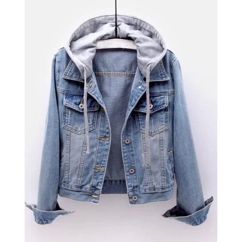 2021Womens Autumn Coat Plus Size 5XL Vintage Denim Jacket Women Hooded Outerwear Windbreaker Female Basic Jeans Jacket Women