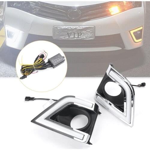 2x Auto Car LED Daytime Running Fog Light DRL Lamp Turn Signals For Toyota Corolla 2014 2015 White+Yellow Lights