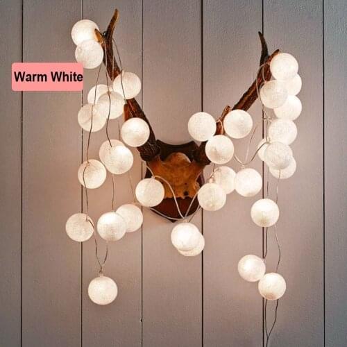 3M20LED Cotton Ball String Lights Battery Operated Colorful Garland Fairy Lights for Home Wedding Christmas Party Outdoor Decors