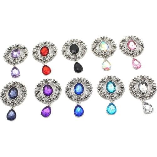 5Pcs 39*60MM Metal Alloy Rhinestone DIY Pendant Flower Handmade Sewing Pendant Buttons for Clothing Wedding Decortion Accessorie