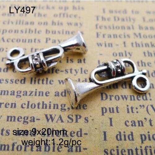 50pcs Trumpet Charms Antique Silver Tone Alloy Trumpet Charms 9x20mm