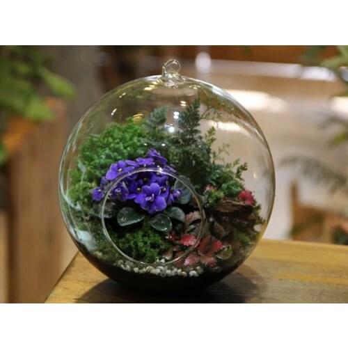 6Pcs/ Lot Modern Hanging Clear Flat-bottomed Crystal Glass Vase Flower Balls Terrarium Vases For Wedding Decoration Dia 8 cm