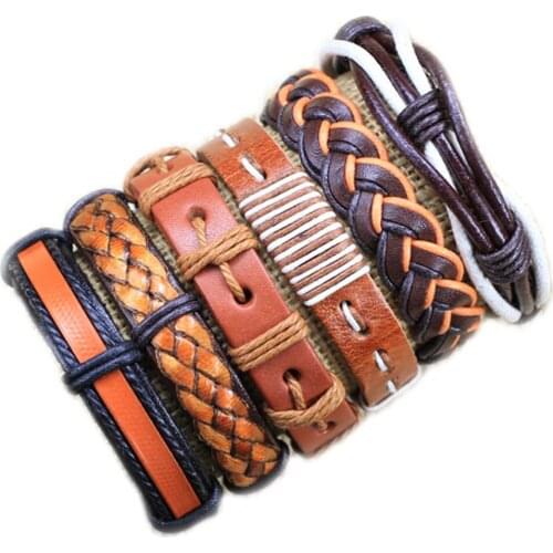 Wholesale Multilayer Wrap Bangles (6pcs/lot) ,ethnic Tribal Bracelets Genuine Leather Free Shipping-S103