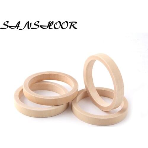 SANSHOOR New Arrival Thin Raw Wooden Bangle Bracelet 1.4cm Width 7cm Diameter Fit Hand Painting Gift For Women 10Pcs