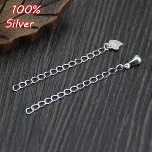 2pcs 925 Sterling Silver 48mm Extension Chain Water Drop Heart Shape Chain DIY Making Necklace Bracelet Extension Accessories