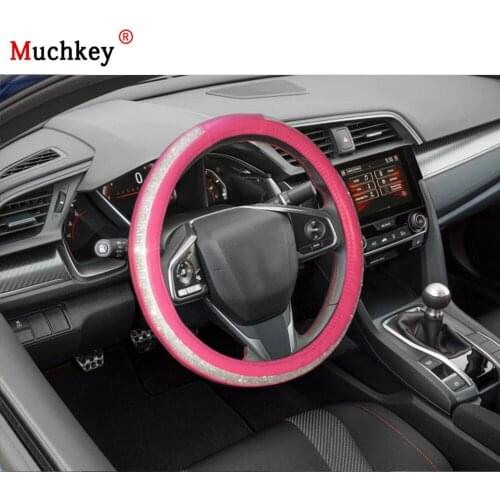 MUCHKEY Brand For Honda Civic 2018 Car Steering Wheel Cover Luxury Crystal Leather Anti-Slip Auto Accessories Interior