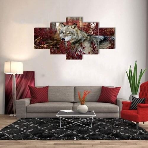 Decoration Pictures Living Room Wall Art Framework Modular Printed 5 Panel Animal Wolf Poster Canvas Oil Painting