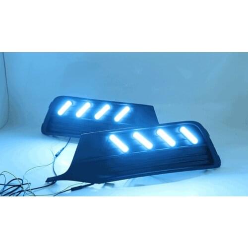 Osmrk led drl daytime running light for Volkswagen Santana 2016-2017 with Dynamic moving yellow turn signal and blue night light